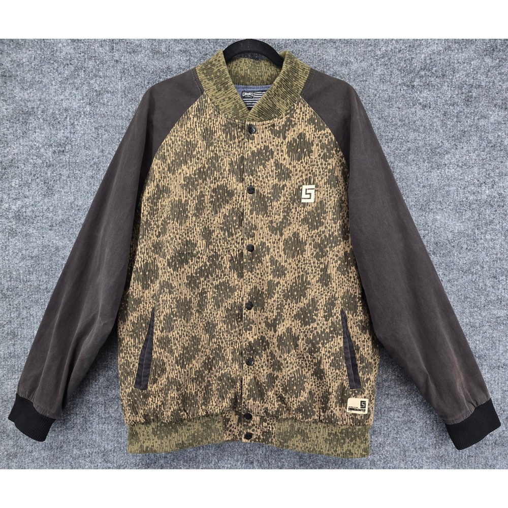 Crooks & Castles Bomber Jacket Mens 2XL Green Raindrop Camo Snap Y2K Streetwear